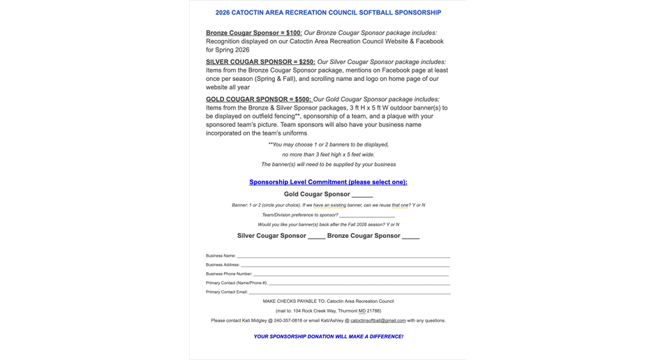 Looking for 2026 Sponsors